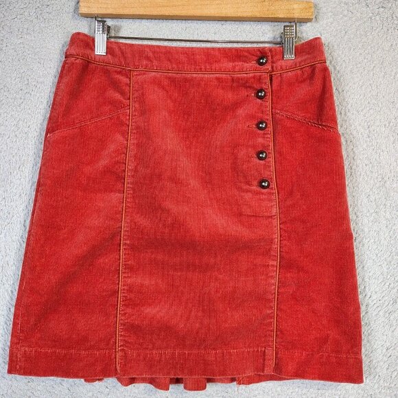 Cartonnier Dresses & Skirts - Cartonnier Skirt Women's 4 Burnt Orange Corduroy Pleated Button Front A-Line